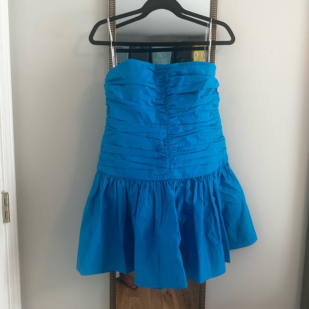 NWT Shona Joy Blue Off-Shoulder Mini Dress - Picture 6 of 6